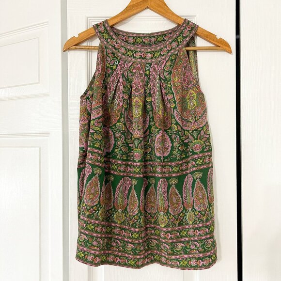 Chelsea & Theodore Boho Paisley Sleeveless Top Green Pink Tank Women’s Size S - Picture 1 of 4